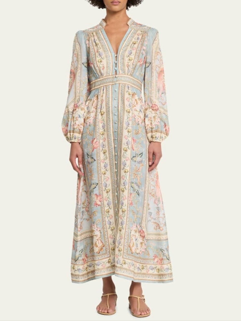 Zimmermann Roselight Plunge Midi Dress- Blue Tapestry Floral